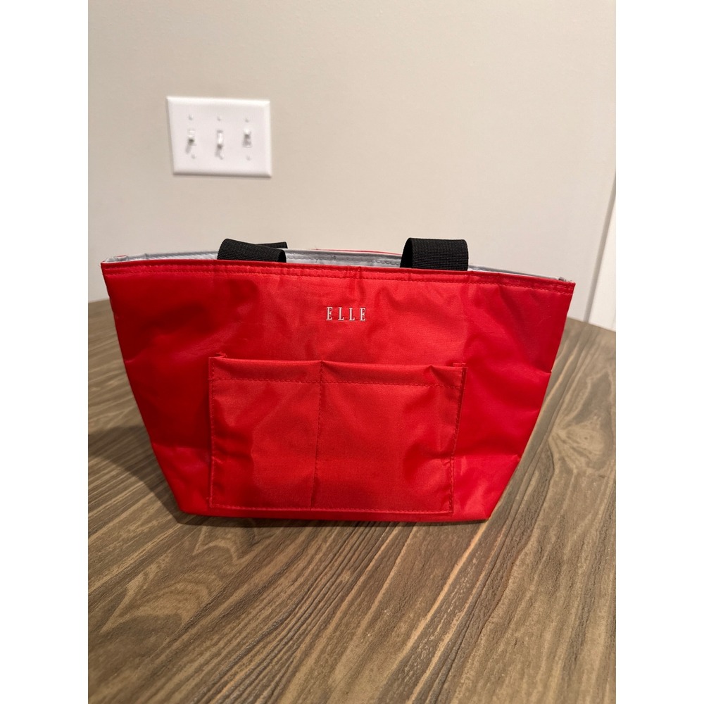Elle Insulated Lunch Tote Bag Women's Red Foil Lined Cooler Grocery w/ Pockets